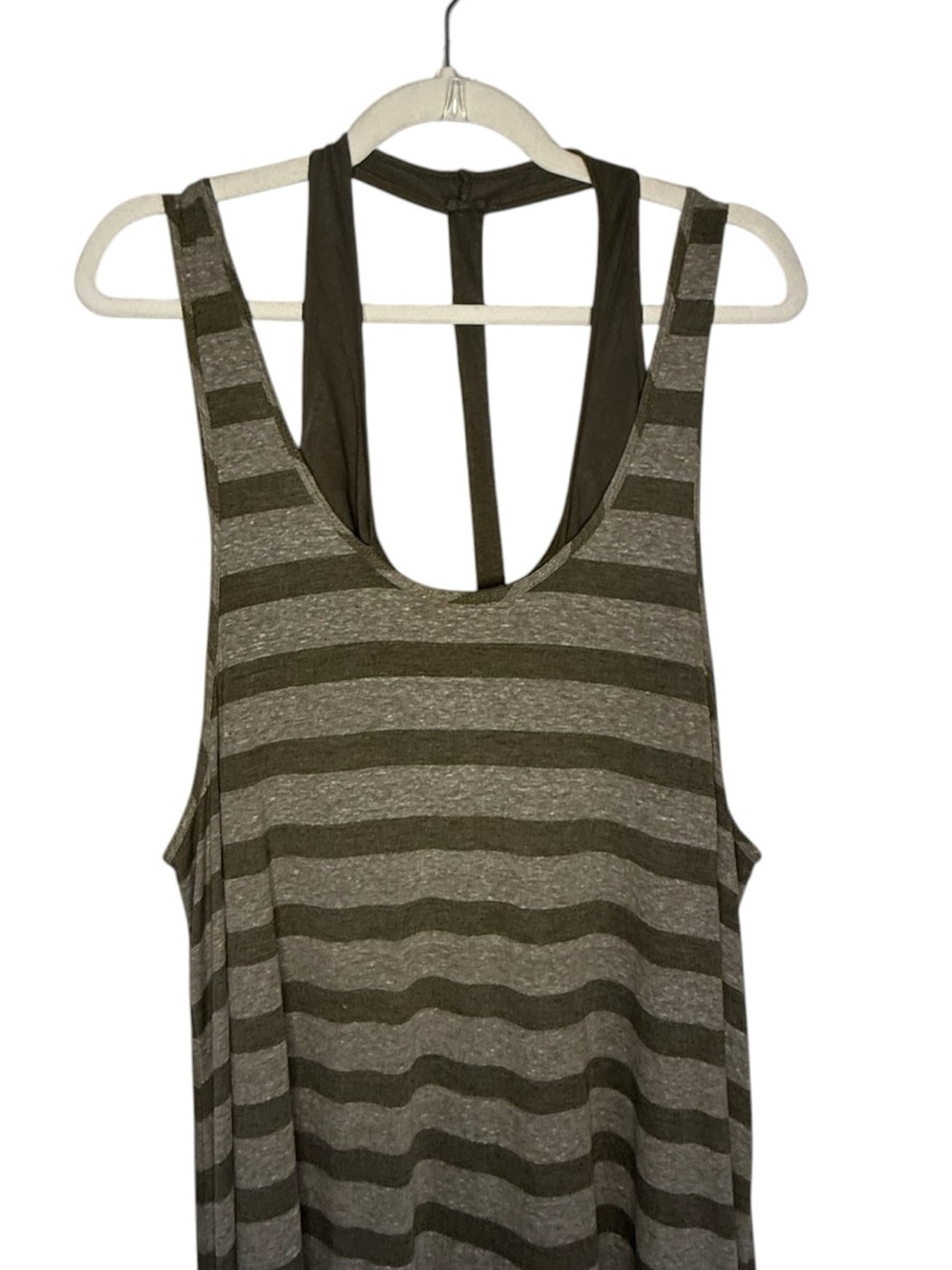 Free People Beach Olive Grey Stipe Maxi Dress Size Large